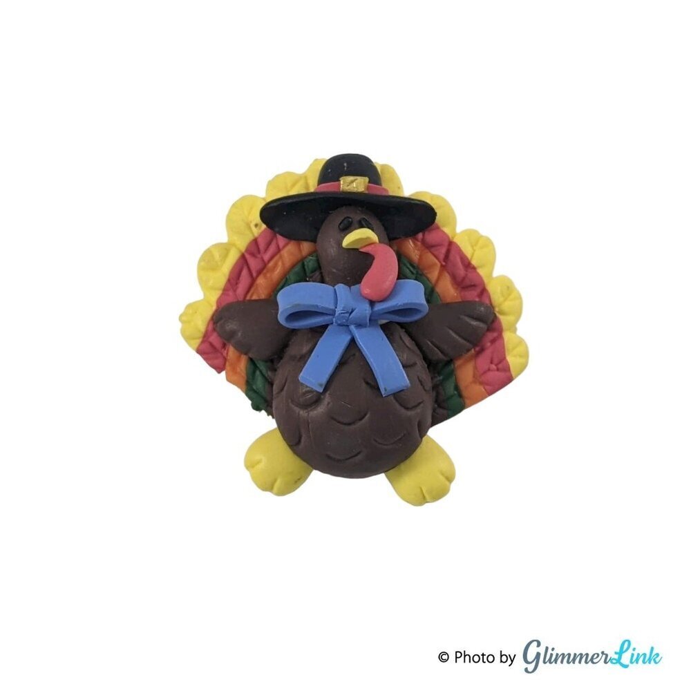 Vintage Thanksgiving Turkey Rainbow Clay Brooch